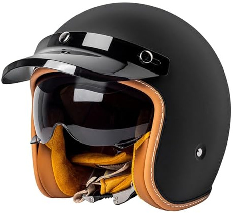 VVPEC Retro Motorrad Motorradhelm, Motorrad Jethelm 3/4 mit Visier, ECEDOT Zertifiziert für Herren und Damen - Ideal für Moped, Mofa, Scooter und Roller, Halbschalenhelm(2,L=59~60cm)