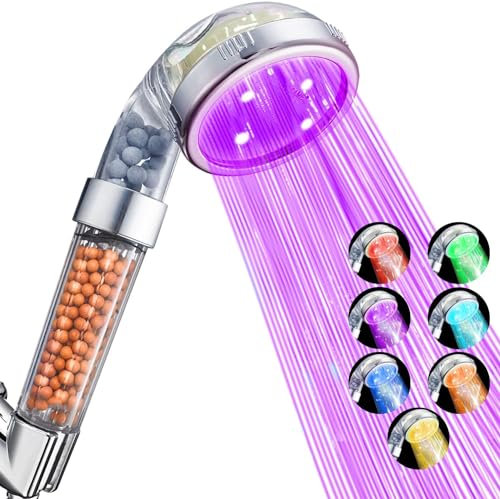 VewePata Filter Shower Head, Handheld Shower, Water-Saving Shower Heads for Dry Skin & Hair (7 Colors led Shower)