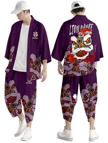 Vhersily Japonais Kimono pour homme, femme, traditionnel, samouraï, peignoir court, grande taille, vêtements taoïste, imprimé coloré, ensemble de pyjama pour le tai chi chinois