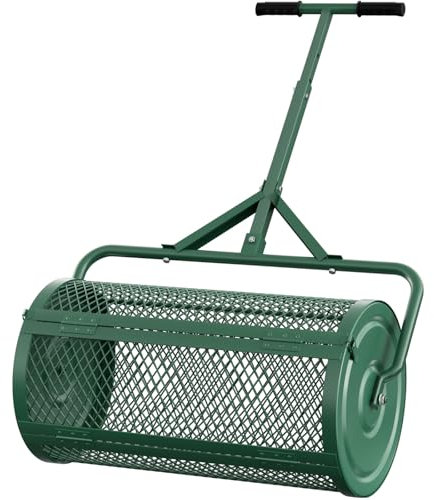 VELPAX Compost Spreader,48LPeat Moss Seeding Manure Fertiliser Garden Spreader Roller with U-shaped Handle & Side Clasps,Heavy Duty Metal Mesh Basket Top Dresser Lawn Spreader