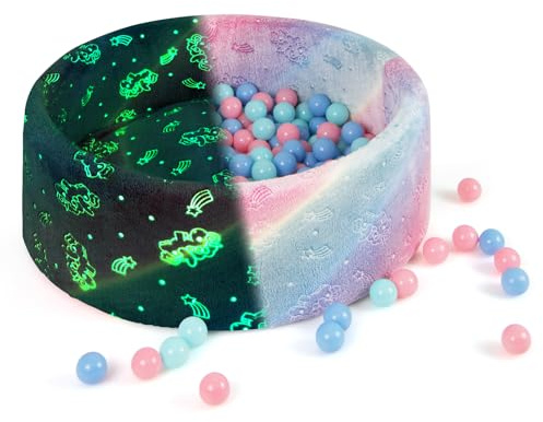 COSTWAY Foam Ball Pit, 90 x 30cm Glow in the Dark Round Balls Pool with 200 Colorful Ocean Balls, Removable Cover, Soft Baby Playpen for Indoor Outdoor (Unicorn)