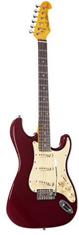 J & D E-Gitarre im ST-Stil mit Erle-Korpus, Ahorn-Hals, Keramik Single Coil, Red, Vintage Style