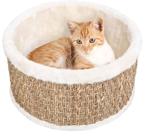 Generic Ultra Sofa Plüsch-Katzenbett, Umgebende Kratzstange aus Seegras, Leicht zu Reinigender, Leichter Katzenkorb 36 cm mit Großem Komfort für Ihre Lieben Katzen, Bietet Sicheren