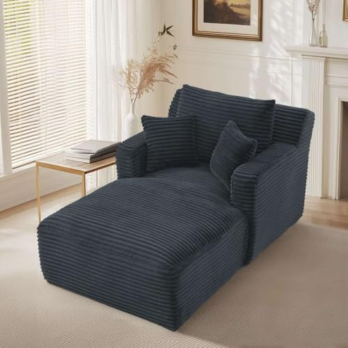 SHAIRMB Chaiselongue FüR Den Innenbereich, üBergroßE Couch Ohne Knochen,Bequemes, Gepolstertes Schlafsofa Mit 3 Kissen, Cord-Lesesessel In Wolkenoptik, FüR Das Wohnzimmer,Grau
