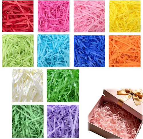LZPLJLWS Papel Kraft triturado Decorativo 240g Relleno de Caja de Regalo Multicolor para Pascua, cumpleaños y Ocasiones Especiales, 12 Colores Surtidos