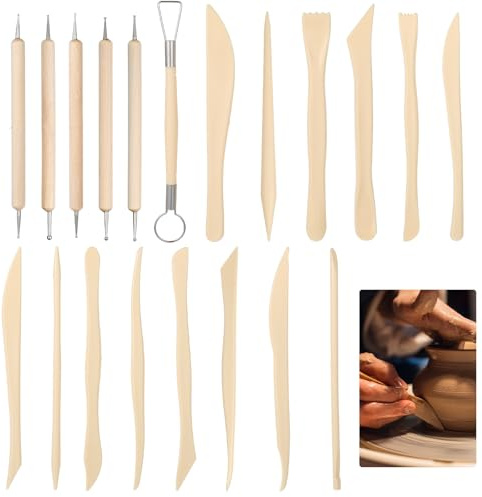 DOPENSPI 20 Pcs Wooden Clay Sculpting Tools, Polymer Clay Tools Modelling Tool Pottery Carving Kit for DIY Art Crafts