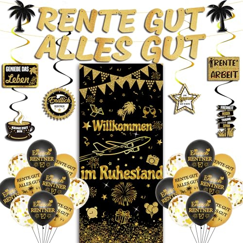 Rente Deko Ruhestand Party Banner - 29 Stück Deko fur Männer Frauen | Perfekt für Ruhestandsfeiern Enthält Banner Ballons und Girlanden für Männer und Frauen Schafft festliche Stimmung