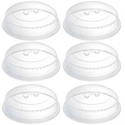 6-Pack Microwave Covers for Food, 26cm Microwave Plate Cover, Food Cover | Clear BPA-Free Splatter Guard with Steam Vents, Dishwasher Safe, Anti-Splash Lid for Plates Dishes Bowls