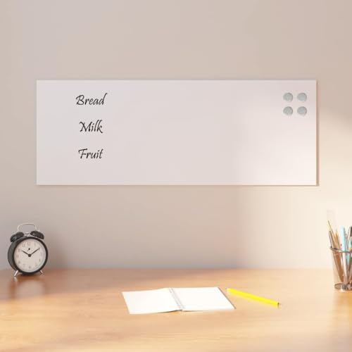 Magnettafel Wandmontage Weiß 80x30 cm gehärtetes Glas magnetisch beschreibbar trocken abwischbar mit 4 starken Magneten für Büro Schule Zuhause
