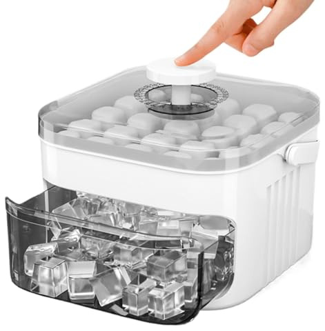 50 Cube Ice Maker with Easy Press Lid, Double-Layer 50 Cavity Portable Non Stick, Ice Cubes Tray with Lid and Bin, Portable Easy Release Moulds for Whiskey Freezer Containers Parties, Drinks