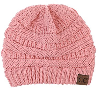 C.C Modische warme weiche dehnbarer lose Strick Beanie Mütze HAT20A, Blasses Rosa