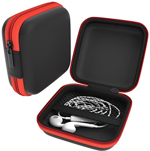 EAZY CASE Universal Tasche für In-Ear Kopfhörer mit Netzfach - Hardcase Aufbewahrungsbox, Schutztasche mit umlaufenden Reißverschluss, extra klein, eckig, Rot