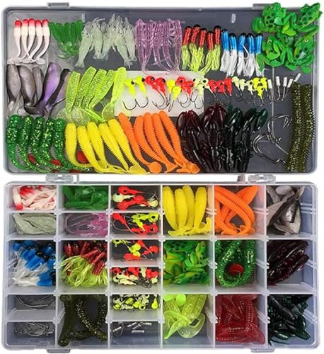 RoseFlower 301-teilige Kunstköder Set Kunstköder Gummifische Angeln mit Angelausrüstung Box - Angelzubehör Kit Inklusive Angelhaken, Würmer, Frösche, Hechtköder, Forellenköder und Weitere Zubehörteile