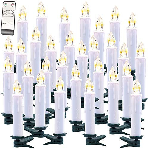 Lunartec drahtlose LED Kerzen: FUNK-Weihnachtsbaum-LED-Kerzen mit FUNK-Fernbedienung, 30er-Set, weiß (Christbaum-Weihnachtsbaumkerzen, Kabellose Weihnachtsbeleuchtung, Lichterkette kabellos)