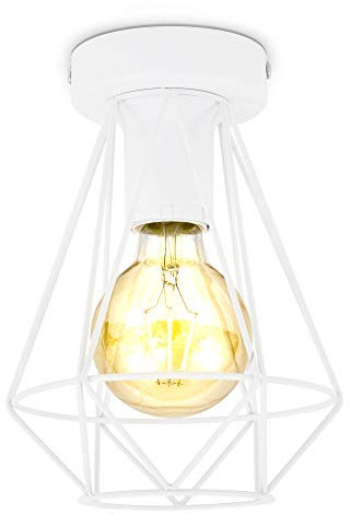 B.K.Licht - Deckenlampe E27 Fassung, max. 40 Watt, Vintage, Deckenleuchte, Lampe, Wohnzimmerlampe, Schlafzimmerlampe, Küchenlampe, Deckenstrahler, Retro, Deckenbeleuchtung, 16,5x22,5 cm, Weiß