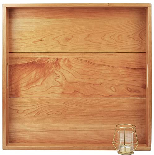 MAGIGO 22 x 22 Inches Large Square Cherry Wood Ottoman Tray with Handles, Serve Tea, Coffee or Breakfast in Bed, Classic Wooden Decorative Serving Tray