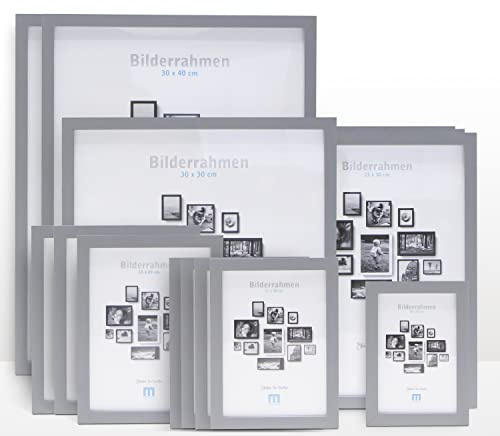 14 tlg. Foto Bilderrahmen-Set in Grau in verschiedenen, unterschiedlichen Größen. Für Fotowände & Bilderwände mit grauen Bilderrahmen, Hochformat & Querformat geeignet. Von 10x15cm bis 30x40cm