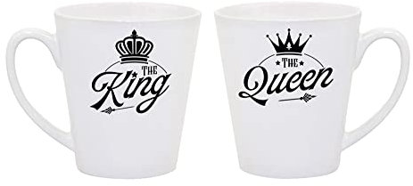 Couples Theme Coffee Mug Set The King The Queen Valentines Day, Birthday, Wedding, Anniversary, Him-Her Unique Ceramic Latte Coffee Mug. (12 oz)
