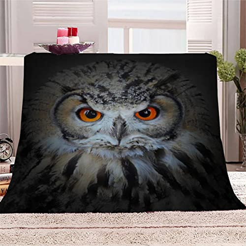VIROGE Eule Kuscheldecke 150x200 cm Flanell Decke Extra Weich Flauschige Wohndecke Böser Blick Uhu mit Muster Blanket Fleecedecke Waschbar Microfaser Sofadecke Couchdecke bettüberwurf