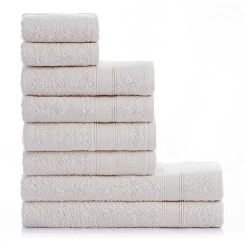 nottoc Handtücher Set Creme Natural / 2 x Badetuch 70x140 + 4X Handtuch 50x90 + 2 x Gästetuch 30x50 - Handtücher mit Aufhänger 100% Baumwolle Weiche Saugstark 8 Teilig