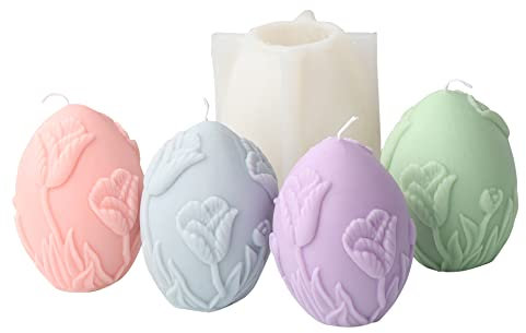Xidmold 3D Ostereier Silikonform, Ostern Blume Eier Kerzenformen Seifenform Ei Silikon Backform Blume Ostereiform für Tortendeko, Schokolade, Seife, Sojawachs Kerzen, Ostergeschenke