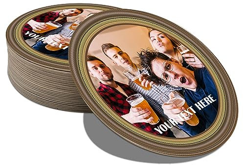 Personalised Beer Mats Photo Coasters Drinks Mats - 24 Pack Round - Home Bar Accessories Man Cave Pub Gifts - Add Photo and Text