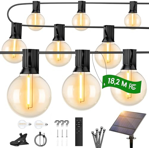 OHLUX 18M Solar Lichterkette Outdoor, Festonslichter mit Fernbedienung, 27 Unzerbrechliche G40 LED Lampen, IP65 Wasserdicht, 2200K Warmweiß, Balkon Lichterkette für Garten, Pavillon