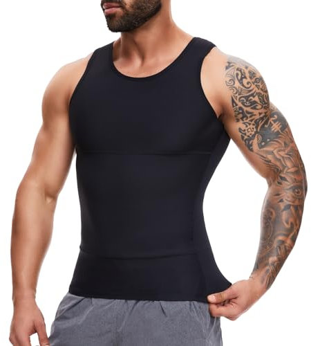 SLIMBELLE Shapewear Herren Kompressions Shirt Elastische Ärmellos Body Shaper Tight Unterhemden Herren Tank Top Taillenformer Figurformend Bauchweg Unterhemd Herren(Schwarz,L)