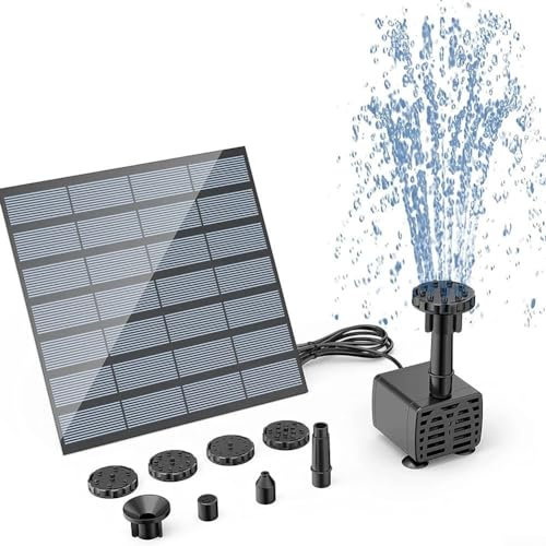 Pompa solare per fontana, 1,5 W, con 6 ugelli, 160 l/h, per vasca per uccelli, stagno all'aperto, patio, giardino e acquario