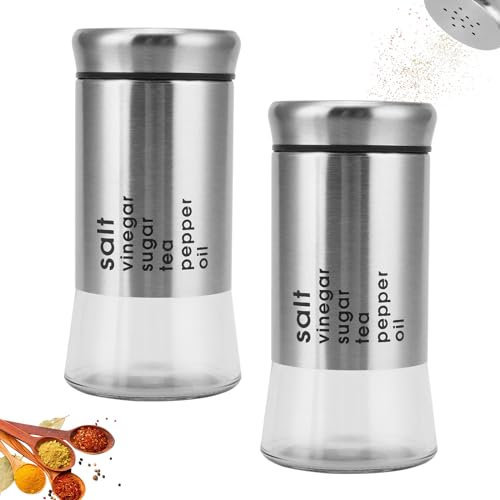 SuerZaro Stainless Steel Salt and Pepper Set, Pots with Clear Glass Bottom, Refillable Salt Dispenser for Kitchen, Restaurant, BBQ