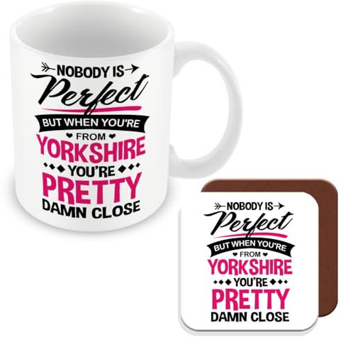 MUGGZ Mug & Coaster Gift for Yorkshire - Nobody's Perfect But When You're from Yorkshire You're Pretty Damn Close! - Giftset - Made in The UK
