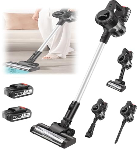 Powerful Stick Vacuum Cleaner for Hardwood Floor Carpet Car Pet Hair, 15KPA Vacuum Cleaner Pet Vacuum Cleaner with 2x3000mAh Batteries, 65 Minute Run Time Hand Held Vacuum Cordless Hoover
