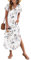 AUSELILY Women's Summer Casual Maxi Dress Short Sleeves V Neck Loose Sundress Split Long Beach Shirt Dress Vacation White Flowers XL