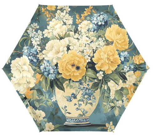 Joitme Klassischer Regenschirm mit gelben Rosen, blau, leicht, Kunststoffschirm, Regenschirm für Großeltern