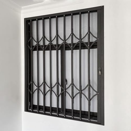 Fenstergitter Einbruchschutz Klappbares Fenstergitter aus Metall, Schiebefenster-Sicherheitsgitter mit Schloss Und Schlüssel, Diebstahlschutz für Fenster Im Innenbereich, für Keller, Balkon, Schuppen(