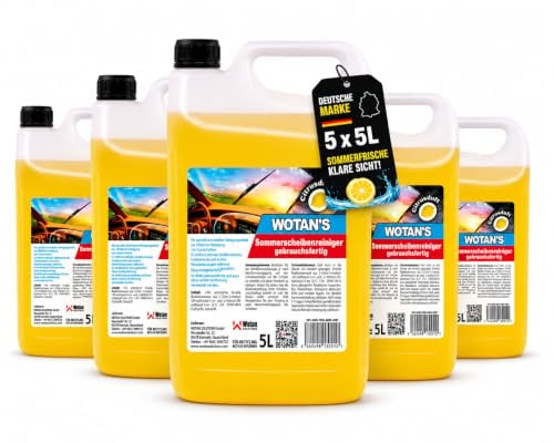 Wotan's 25L Scheibenreiniger | Scheibenwischwasser Sommer Citrusduft | streifenfrei – getestet | Premiumqualität aus Deutschland | polycarbonatverträglich und Fächerdüsengeeignet (5x5 Liter)