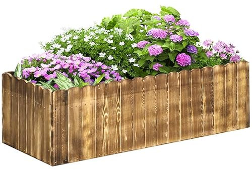 Outsunny 109L Raised Garden Bed, Wooden Rectangle Planter Box, Outdoor Herb Vegetable Flower Pot (100L x 40W x 30H cm)
