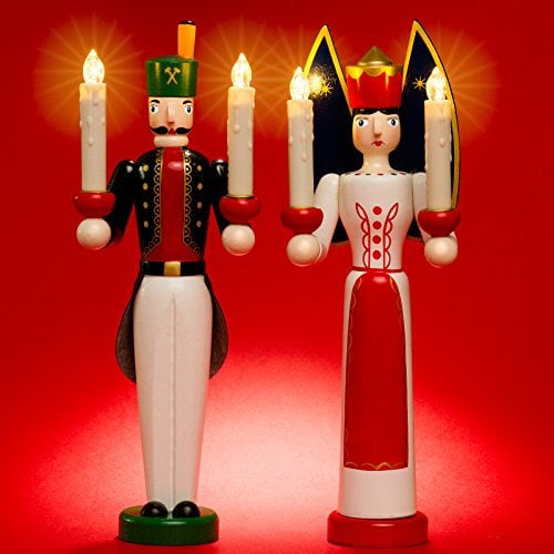 Sikora EB-A-LED Engel und Bergmann aus Holz 2er Set mit LED Kerzen und Fernbedienung