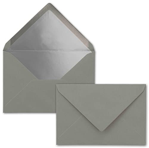 Kuverts Graphit-Grau - 300 Stück - Brief-Umschläge DIN C6-114 x 162 mm - 11,4 x 16,2 cm - Nassklebung - matte Oberfläche & Silber-Metallic Fütterung - ohne Fenster - für Einladungen