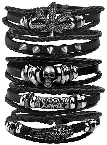 MILAKOO 5 Pcs Vintage Bracelet Tissé en Cuir Corde Bracelet Bracelet Tressé Bracelets Hommes Femmes