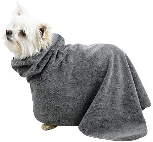 ZOLLNER24 Hundebademantel, Mikrofaser, anthrazit, Größe S ca. 40 cm
