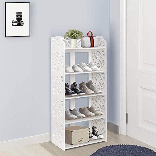 SOULONG Weißer geschnitzter Schuhschrank, Heim-geschnitzter Schuhschrank, Aufbewahrungshalter, Schuhregal, Ständer, Bücherregal, CD-Display (5 Etagen/40 × 23 × 90 cm)