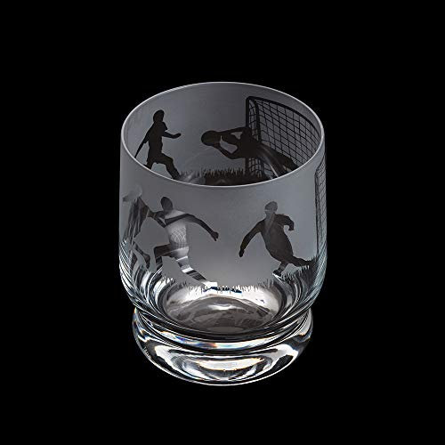 Dartington Crystal Aspect Football Tumbler, Single | Football Tumbler | 100mm | 35cl | Decorated Glass Features a Detailed 360-degree Etched Frieze of Football| Gift for Family or Friends
