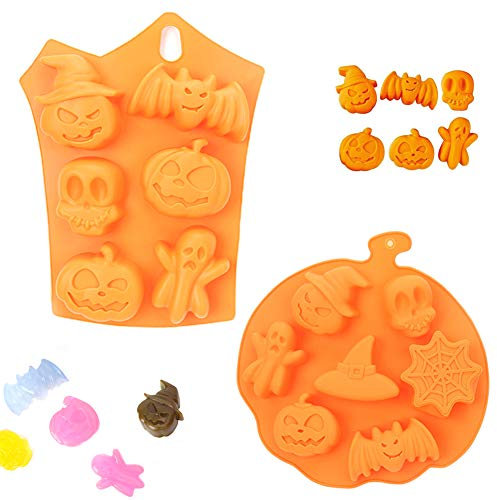 FansQ 2 Piezas de Molde para Hornear de Silicona Molde para Muffins, Utilizado para jabón, Chocolate, Galletas, Molde para Hornear de Halloween, Molde para Pastel de Calavera de Calabaza