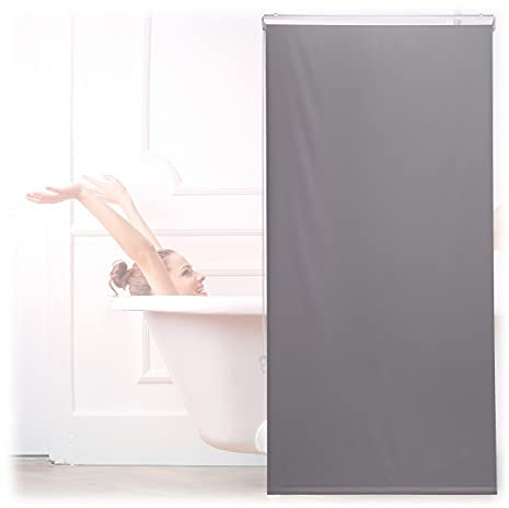 Relaxdays Duschrollo, 80x240 cm, Seilzugrollo für Dusche & Badewanne, Decke & Fenster, Badrollo wasserabweisend, grau