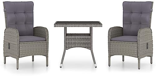 vidaXL Gartenmöbel 3-TLG. Sitzgruppe Gartengarnitur Gartenset Sitzgarnitur Esstisch Gartentisch Gartensessel Sessel Poly Rattan Glas Grau