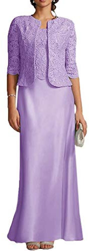 CY 2021 - Vestido de madre de la novia elegante con cuello redondo hasta el suelo, vestido de invitada de boda con chaqueta, manga larga, 3 piezas, Lila, 54
