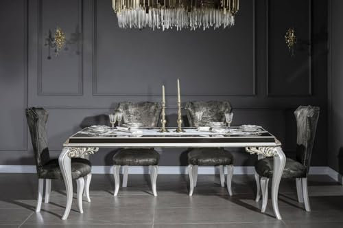 Casa Padrino Luxus Barock Esszimmer Set Grün/Gold/Weiß - 1 Esstisch mit Glasplatte & 6 Esszimmerstühle - Edle Esszimmer Möbel im Barockstil