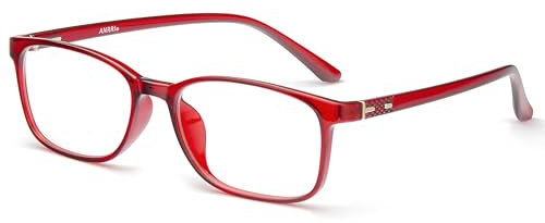 ANRRI Occhiali anti luce blu con filtro UV e anti affaticamento degli occhi per PC, tablet, giochi e TV Uomo Donna montatura (Blu, Blocco della luce blu) (Rosso, Anti luce blu)