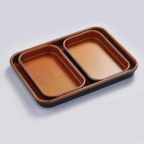 Coopers of Stortford - Baking Tray Set of 3 - Small Baking Trays, Infused with Copper - Small Baking Tray, Finished Non-Stick Ceramic Coating - Heavy Gauge Carbon Steel Baking Tin - Dishwasher Safe